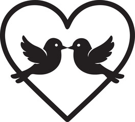  silhouette vector heart sign with birds Icon. Illustration romantic symbol linked, love, passion and wedding