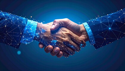 Digital Handshake: Global Business Partnership and Futuristic Technology Collaboration, Network Connection, AI Integration