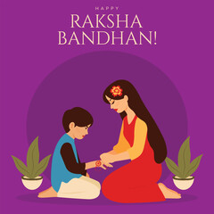 Indian Raksha Bandhan Festival Poster Square Purple Background.