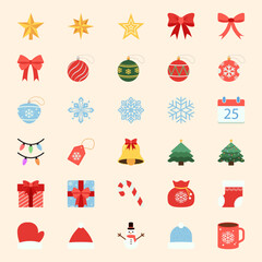 Set of Christmas simple flat colored vector icons