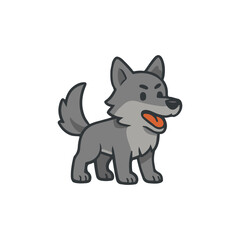 Cute grey wolf cartoon. Adorable wolf character illustration. Happy baby wolf standing.