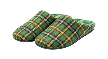 Green plaid slippers isolated on a transparent background shoes footwear