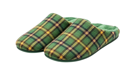 Green plaid slippers isolated on a transparent background shoes footwear