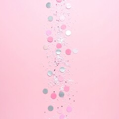 Pastel confetti shower on a soft pink background