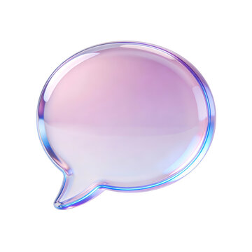 3d icon of iridescent glass speech bubble icon with soft pink and purple gradient, isolated on transparent background