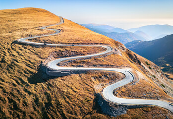 Ranca, Carpathian Mountains. Transalpina, aerial view famous winding road, Romania