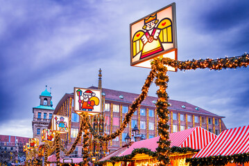 Nuremberg, Germany. Christkindlesmarkt famous Bavaria touristic Christmas Market