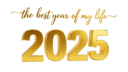Golden 2025 new year typography design isolated on transparent background