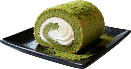 중앙에놓인말차롤케이크한조각