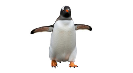 Rockhopper Penguin standing with outstretched wings isolated on a transparent background bird