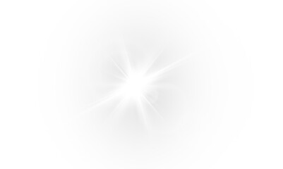 Yellow star flashed with sparkles sun isolated on white background. Soft glow without departing rays, sunlight with lens flare effect. PNG vector light effect. © David