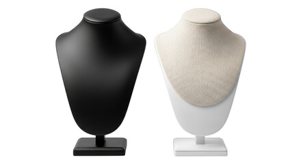 Jewelry display busts in black and white isolated on a transparent background mannequin