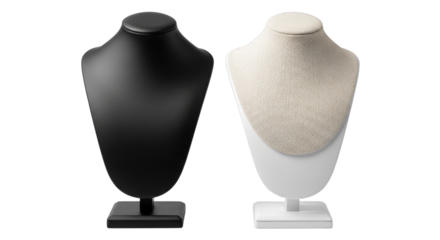 Jewelry display busts in black and white isolated on a transparent background mannequin