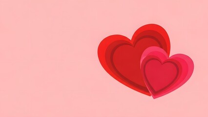 Three red paper hearts against a soft pink background