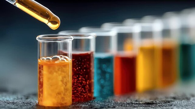 Colorful Liquids Poured into Test Tubes for Science Experiment.