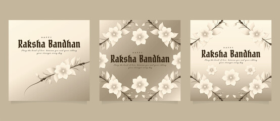 Happy Raksha Bandhan Social Media Post Set Template Minimal Floral.