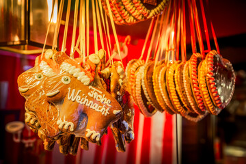 Nuremberg, Germany. Traditional gingerbread at Nurnberger Christkindlesmarkt, Bavaria.