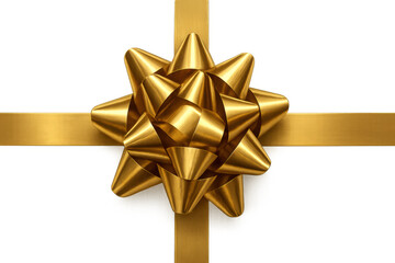 Fototapeta premium Golden gift bow and ribbon for celebration, birthday, christmas, anniversary presents on transparent background