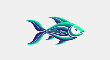 Abstract Stylized Fish Illustration With Aquatic Blue and Green Gradient Colors