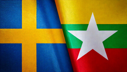 スウェーデンの国旗とミャンマーの国旗(Sweden flag & Myanmar flag.)
