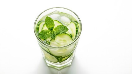 Refreshing cucumber mint water with ice for healthy hydration, perfect for wellness blogs or summer recipes, promoting a clean and detox lifestyle