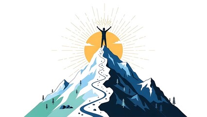 Achieve your goals and celebrate success with this mountain top achievement illustration, a powerful symbol of victory, leadership, and overcoming challenges