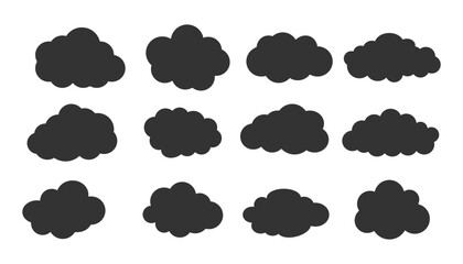 Solid Cloud Icon Set in Simple Flat Vector Style.