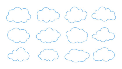 Fototapeta premium Outline Cloud Icon Set in Flat Line Vector Style.