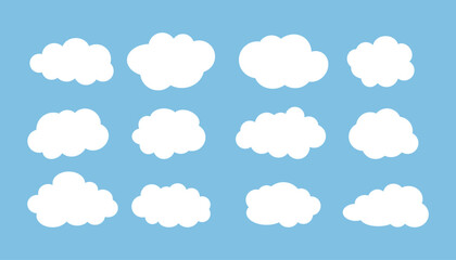 Fototapeta premium Solid Cloud Icon Set in Simple Flat Vector Style.