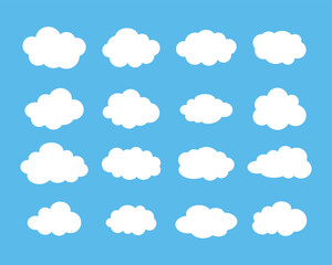 Fototapeta premium Flat White Cloud Icon Set on Blue Sky Background.