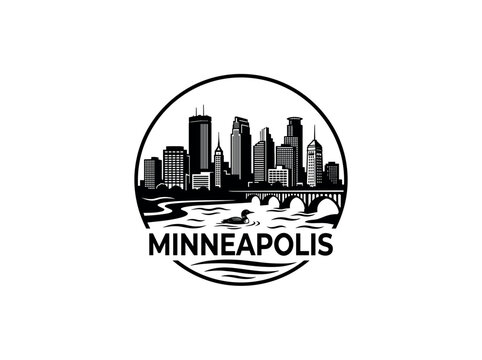 Minneapolis city of United States skyline emblem with landmarks