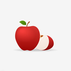 Red apple whole and slice. Healthy food vector illustration on white background