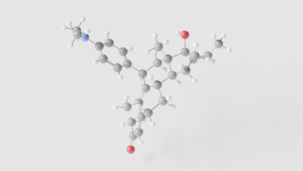aglepristone molecule 3d, molecular structure, ball and stick model, structural chemical formula antiprogestin