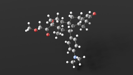 telapristone molecule 3d, molecular structure, ball and stick model, structural chemical formula selective progesterone receptor modulator