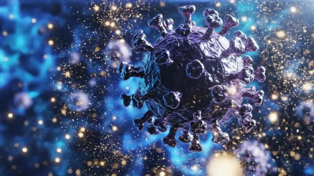 A high-detail cinematic macro visualization of various viruses in motion, showcasing their unique shapes, surface patterns, and fluid biological movement in an artistic, mesmerizing micro-environment