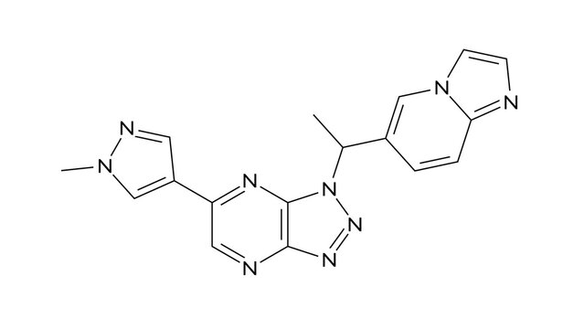 savolitinib molecule, structural chemical formula, ball-and-stick model, isolated image selective met inhibitor