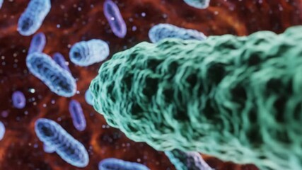 A high-detail cinematic macro visualization of various viruses in motion, showcasing their unique shapes, surface patterns, and fluid biological movement in an artistic, mesmerizing micro-environment - Powered by Adobe