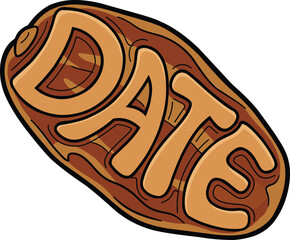 A Cartoon Date Fruit Icon with Typography Illustration 