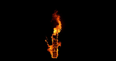 Photography of a burning wooden beam isolated on a black background. Detailed fire textures ideal for VFX, compositing, overlays, graphics, and cinematic effects.