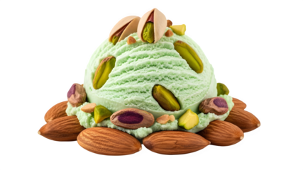 Pile of pistachios and almonds isolated on transparent background