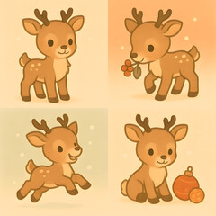 Obraz premium Playful Deer Quartet: A charming quartet of animated deer, each with its unique pose and expression, bringing a whimsical touch to any design with an inviting invitation.