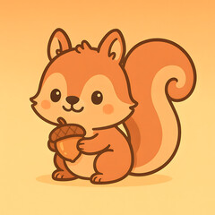 Adorable Squirrel and Nut: A charming squirrel with fluffy fur and a cute expression clutches a golden acorn, radiating warmth and friendliness. Perfect for evoking joy and playful imagination.