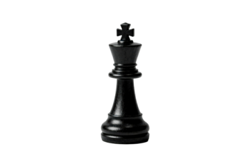 Black chess king piece used in strategic board game