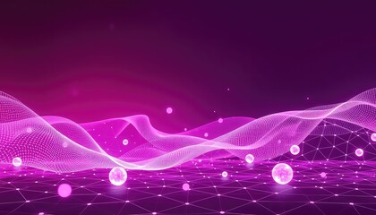 Abstract flowing digital mesh landscape with luminous spheres perfect for technology or science presentations