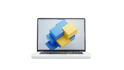 Laptop displaying 3D Cubes - Technology Concept