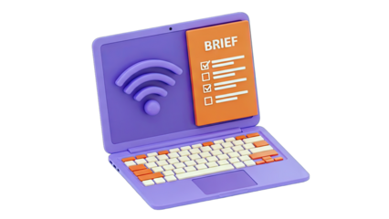 Laptop with Brief and Wifi Symbol - Digital Workspace Concept