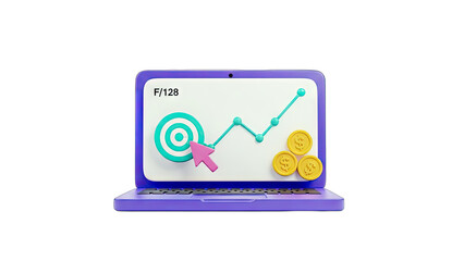 Laptop with Financial Growth and Target - Business Concept