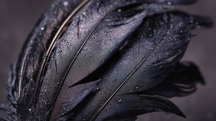 Obraz premium Close-up of elegant black feathers, with water droplets on them