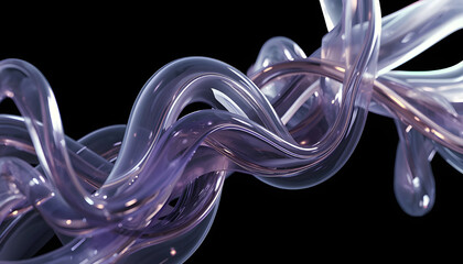 Abstract flowing translucent purple liquid forming organic twisted shapes against a dark background with subtle highlights