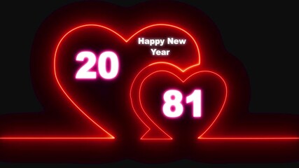 Happy valentines day hearts animation Suitable for valentines day celebration, social media post with happy new year 2081 confetti celebration. neon happy valentines day 4k video. Happy New Year 2081